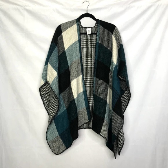 Woolrich plaid pattern knitted open blanket shrug poncho - ONE SIZE - Picture 1 of 6